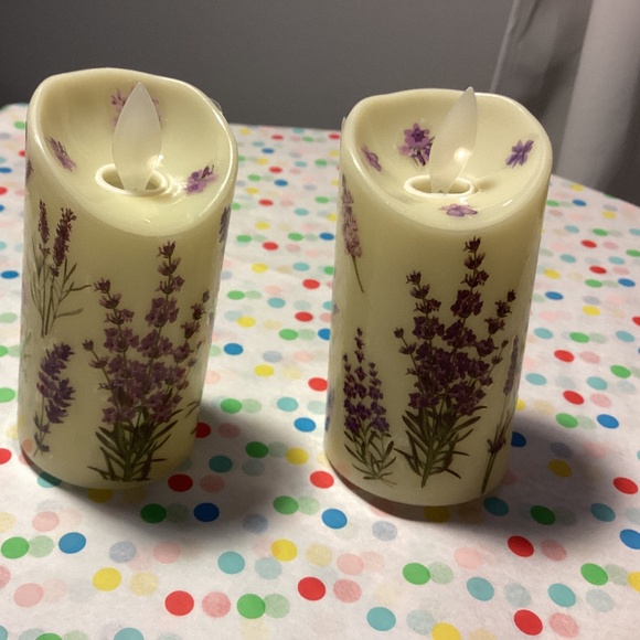 Hand Crafted Other - Pair Flameless Candles lavender floral party botanical purple cream table set